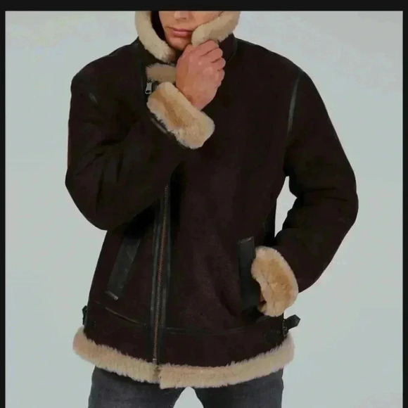 Vintage St. John's Bay Brown Leather Aviator Pilot Jacket with Sherpa Trim - Picture 1 of 16